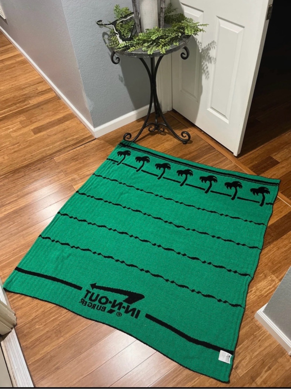 In-N-Out Burger Green & Black Palm-Print Christmas Throw Blanket